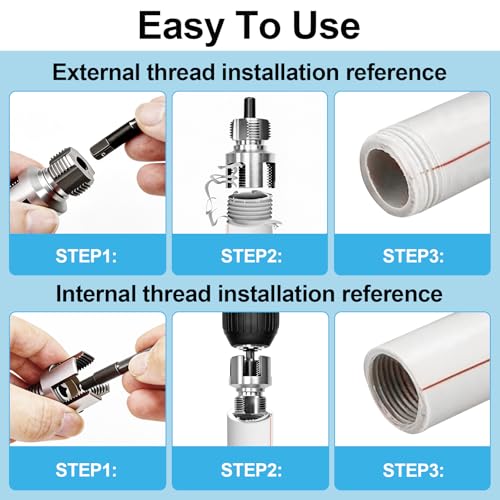 3PCS Integrated PVC Pipe Threader Tool - 1/2" & 3/4" & 1" Dual-Function Internal External Pipe Threading Tool for Water Pipe, Electric Drill Compatible Heavy-Duty Pipe Thread Cutting Tool Set (3 Size)