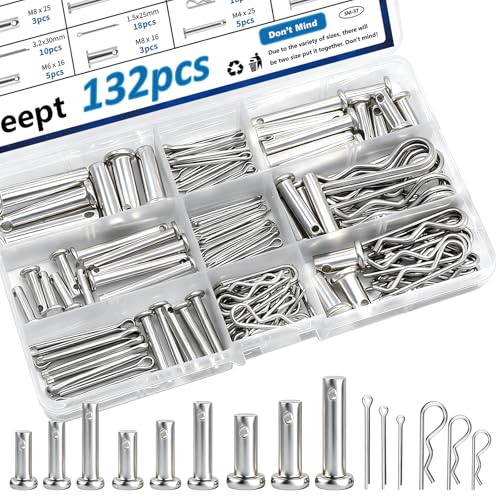 132Pcs Clevis Pin Assortment Kit - 304 Stainless Steel Cotter Pins & Carbon Steel Clevis Pins for Trailer Latch - Single Hole Clevis Pins for Versatile Use - size: 132Pcs 15-sizes