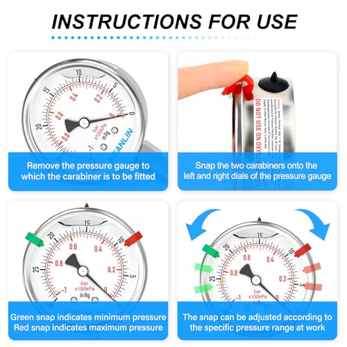 MEANLIN MEASURE -30inHG~0Psi Vacuum Pressure Gauge 316 Stainless Steel Joint 1/4"NPT 2.5"FACE DIAL, Liquid Filled Pressure Gauge WOG Water Oil Air Lower Mount with Stainless Steel Hex Bushing, Snaps - size: -30inHG-0Psi, style: Lower Mount