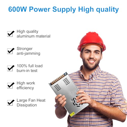 12V 50A 600W DC Power Supply, AC 110-250V to 12 Volt Regulated Switching Supply, Transformer Adapter, Upgraded Driver for LED Strip, 3D Printer, Computer Project - style: 12V 600W
