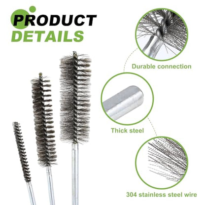 HARFINGTON 4pcs Wire Bore Brush Set 8 Inch Length 1.6 Inch Shank Stainless Steel Bristles Cleaning Brush for Clean Car Part Tube Kitchen Garage - size: 8 x 1.6 Inch