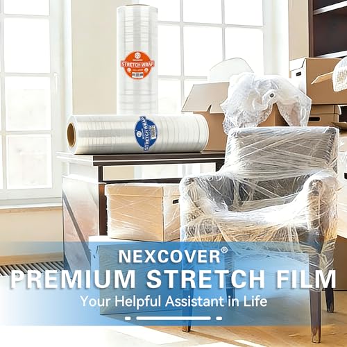 NEXCOVER 18 Inch Stretch Wrap - 1200 Feet | 60 Gauge, 2 Roll Clear Plastic Self-adhering Stretch Wrap Film for Pallet Wrap, Thick and Durable Packing Moving Supplies Heavy Duty Shrink Film. - size: 18'' x 1200'