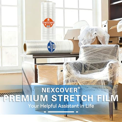 NEXCOVER 18 Inch Stretch Wrap - 1200 Feet | 60 Gauge, 2 Roll Clear Plastic Self-adhering Stretch Wrap Film for Pallet Wrap, Thick and Durable Packing Moving Supplies Heavy Duty Shrink Film. - size: 18'' x 1200'