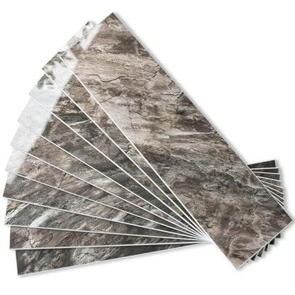 AULIGET 40-Piece Polished Brown Peel and Stick Backsplash Wall Tiles, 3" x 12" PVC Faux Stone Stick on Tiles for Backsplash Kitchen, Bathroom, Laundry Room, Camper, Fireplace - color: Polished Brown, size: 40 Pieces, 3"x12"x0.12"