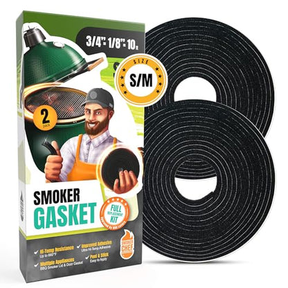 Gasket for Big Green Egg S-M - 2-Pack x 5 FT Smoker Gasket Seal - BGE Gasket 3/4" x 1/8" Felt - Compatible with Big Green Egg - Accessories & Parts for Grill by Smoker Chef - style: For S/M BGE 2-Pack
