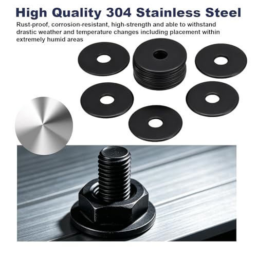 ZQZ 1/4 x 1 Stainless Steel Fender Washers, 100PCS Flat Washer 1" OD Black - size: B-1/4" x 1"-100 Pieces