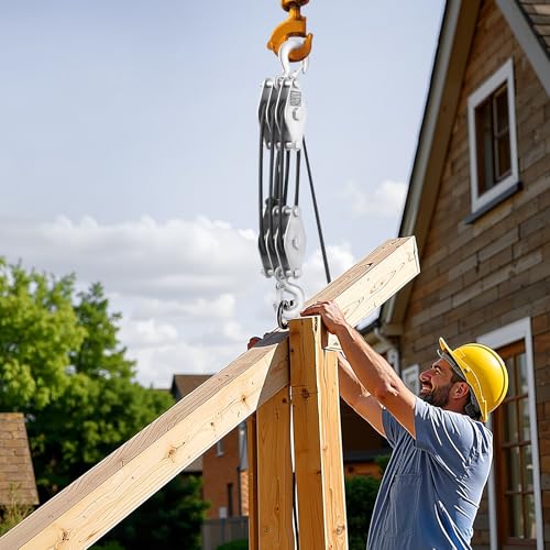 VEVOR 4400 lbs Breaking Strength 100 FT Rope Pulley Hoist, 5:1 Lifting Power Heavy Duty Pulley System with 2pcs Soft Loops, Metal Wheels Bearing Structure, Block and Tackle for Lifting Heavy Objects - size: 0.23" x 100'