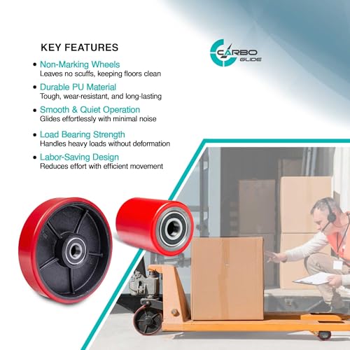 Pallet Jack/Truck FULL SET RED with Axles, Steering Wheels 7"x 2" Pair, Front Load Roller 3" x 3.75" Pair with Bearings ID 20mm Poly Tread Red, Entry Exit Roller and Protective Caps