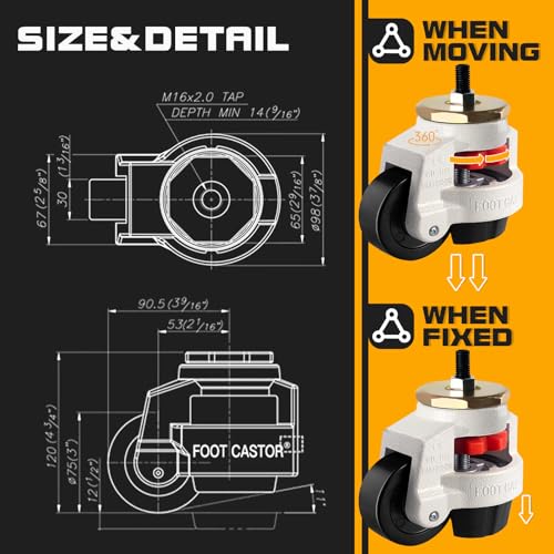 Retractable Leveling Machine Casters 4Pcs- 6600 lbs Per Set - size: 3 INCH