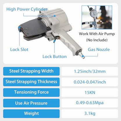 Pneumatic Steel Strapping Machine for 1.25in/3cm Width Metal Belt - size: Air Strapping Tool (1.25'')