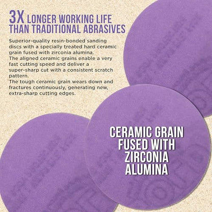 Dura-Gold Premium 800 Grit 3" Purple Film Ceramic Sanding Discs, Box of 30 - style: 800 Grit