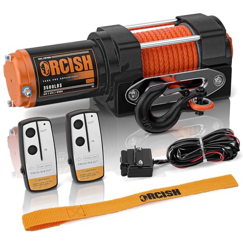 ORCISH 3500 LB 12V Electric Winch, ATV/UTV Winch Kit with Synthetic Rope - size: 3500 lb