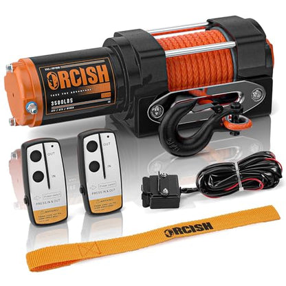 ORCISH 3500 LB 12V Electric Winch, ATV/UTV Winch Kit with Synthetic Rope - size: 3500 lb