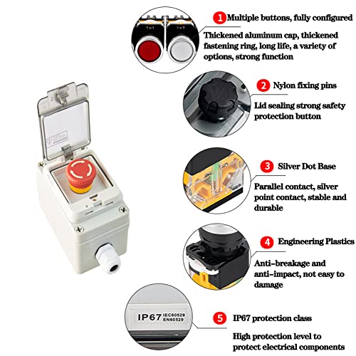 Emergency Stop Button Emergency Stop Switch E-Stop Button Station Box 22mm - color: Red instantaneous switch box