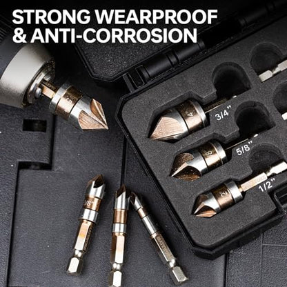Matework 6Pcs Countersink Drill Bit Set, M2 Cobalt HSS 1/4" Hex Shank - size: M2 Cobalt