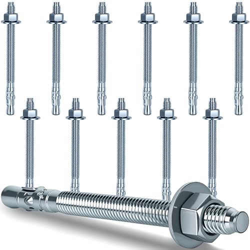 3/8 x 5 inch Wedge Anchors, 12 pcs Concrete Screw and Anchor Kit, Galvanized Concrete Anchors, Concrete Wall Anchors and Brick Anchors, Suitable for Concrete Floors and Walls - size: 3/8 x 5In