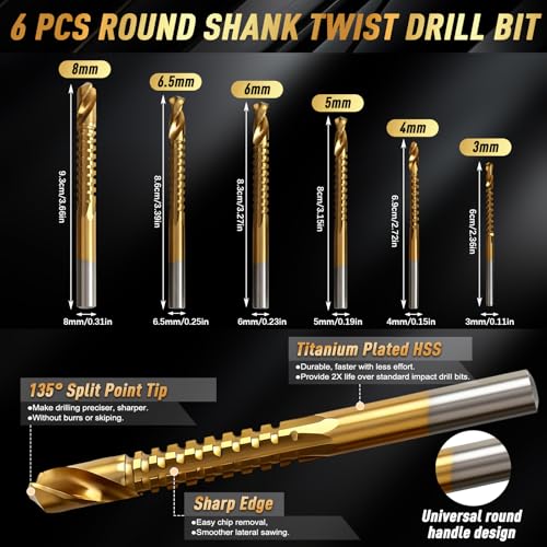 35 PCS Drill Bits Set, 3 Step Drill Bits, 13 Twist Drill Bits, 6 Taps(M3-M10) and 6 Screw Extractors, High Speed Steel Drill Bit Kit Titanium Coated Bits for Plastic Wood Metal, with Storage Bag
