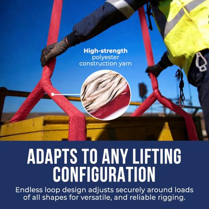 Ben-Mor Heavy-Duty Round Lifting Sling, 8 ft 14,000 lb - color: Red - 14,000 lb Vertical WLL, size: 8 feet