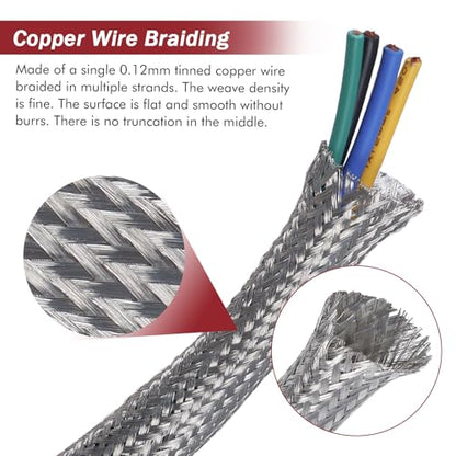 Wire Shielding Sleeve EMI RFI ESD Tinned Copper Metal Braid Ground Strap Electronics Cable Wrap Mesh Signal Interference Screening 7/16" ID (11/16 inch - 26ft) - size: 11/16 inch - 26ft
