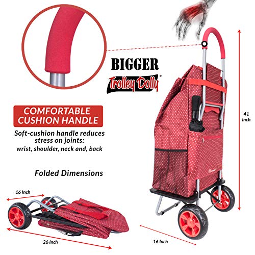 dbest products Bigger Trolley Dolly, Red Pin Dot Shopping Grocery Foldable Cart - color: Red Pin Dot