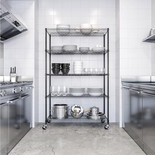 UltraDurable 5-Tier NSF Steel Wire Shelving, 48"W x 24"D x 76"H, Black - color: Black, size: 5-Tier Shelving, 48" W x 24" D