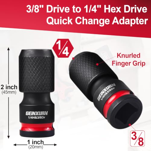 Geinxurn 2PCS Impact Screwdriver Bit Holders, 3/8-Inch Square Drive to 1/4-Inch Quick Release Hex Socket Adapter for Impact Wrench - size: 2pcs-3/8"