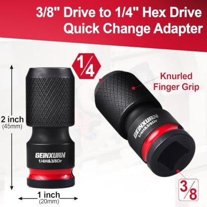 Geinxurn 2PCS Impact Screwdriver Bit Holders, 3/8-Inch Square Drive to 1/4-Inch Quick Release Hex Socket Adapter for Impact Wrench - size: 2pcs-3/8"