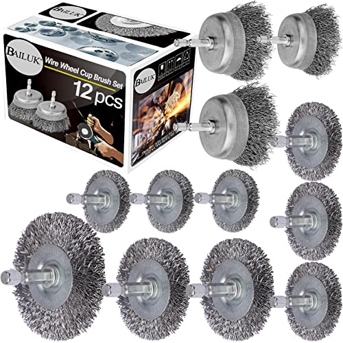 Wire Wheel for Drill Cup Brush Set,0.012-Inch Coarse Crimped Carbon Steel,Die Grinder Wire Brush for Drill,1/4In Hex Shank(12 Pack) - style: 12 PACK