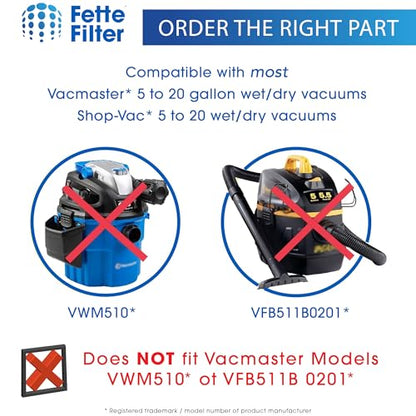 Fette Filter - VCFS Cartridge Filter Replacement Compatible with Vacmaster Filter VCFS, Vacmaster 5-16 Gallon Wet/Dry Vacs, VBV1210 filter. Also fit HART most Shop-Vac 5-20 Gal Vacs - Pack of 2