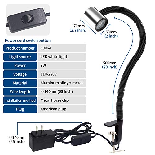 Led C Clamp Work Light IP65 Water Proof Flexible Gooseneck lamp 900 Lumens 120 Volt for Machine Lathe Milling Drill Press Industrial Lighting - size: Install with C-Clamp