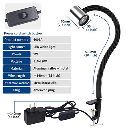 Led C Clamp Work Light IP65 Water Proof Flexible Gooseneck lamp 900 Lumens 120 Volt for Machine Lathe Milling Drill Press Industrial Lighting - size: Install with C-Clamp