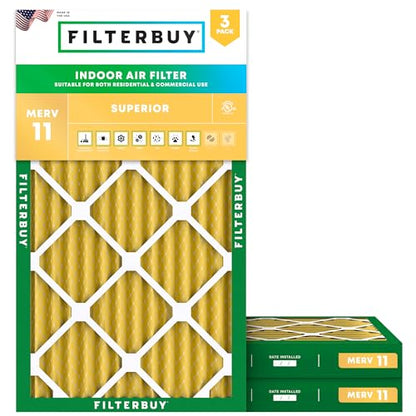 Filterbuy 10x20x2 Air Filter MERV 11 Pet & Allergy Defense (3-Pack) - size: 10x20x2
