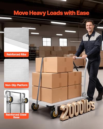 VEVOR Heavy Duty Platform Truck, 2000 LBS Steel Large Flatbed Cart with 360° Swivel Wheels & Brakes, Foldable Platform Hand Push Truck Dolly for Easy Storag/Groceries/Garage/Warehouse (36" X 24") - size: 35.4 x 23.6 x 35.4 in /900 x 600 x 900 mm