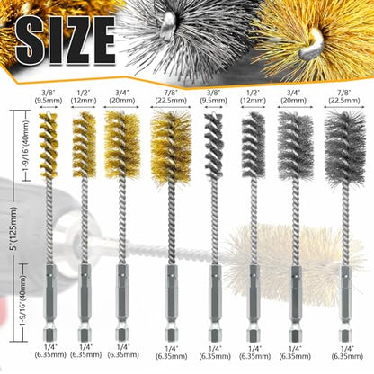 8 Pcs Bore Brush Set - 304 Stainless Steel & Brass Drill Wire