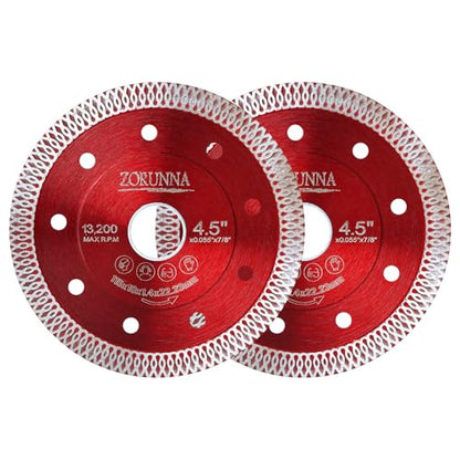 ZORUNNA 2Pcs 4.5" Diamond Blade for Angle Grinder, Tile Saw Blades - size: 4.5"