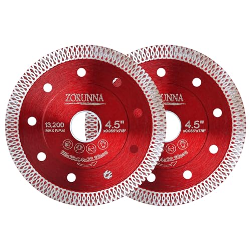ZORUNNA 2Pcs 4.5" Diamond Blade for Angle Grinder, Tile Saw Blades - size: 4.5"