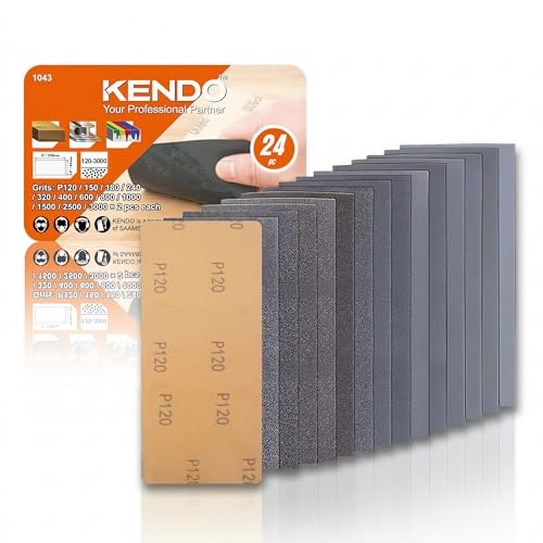 KENDO Sandpaper Assortment 24 PCS,12 Grits 120-3000,Wet Dry Sanding Sheets - style: WDS-24PCS