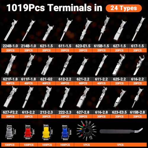 Preciva Automotive Connector Terminal Pin Kit, 1019Pcs with Crimper & Case