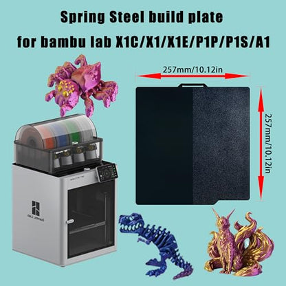 Tinytrees Build Plate for Bambu Lab P1S P2S A1 X1C X1 X1E P1P: Smooth PEI H1H Carbon PET PEO PEY Sheet Bed Plate P1S Build Plate for 3D Printing Hobbyist, 257 X 257mm - style: Smooth Black PEI+Textured Black PEI