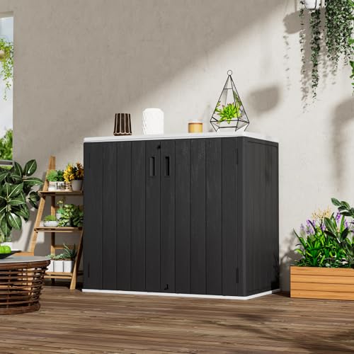 Mrosaa Large Outdoor Storage Box,Resin Sheds&Outdoor Storage Waterproof/Lockable,Outdoor Storage Cabinets for Balcony,Garage,Backyard (37Cu.ft-Black White) - color: 37Cu.ft-Black