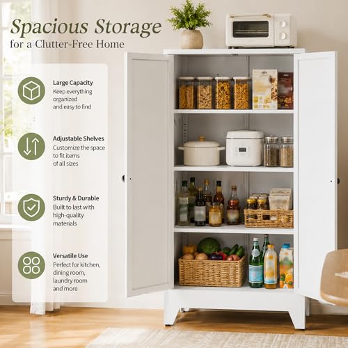 AQY Metal Pantry Cabinet, White Kitchen Storage Cabinet with Doors - color: White, style: H47" - 2 Doors Hooks & Vents