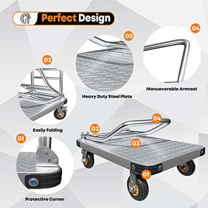 Heavy Duty Platform Truck Flat Moving Cart Hand Trucks,2000Lbs Steel Push Cart Dolly, 36 x 24in Large Flatbed with 5'' 360 Degree Swivel Wheels for Easy Storage - size: 36" L X 24" W