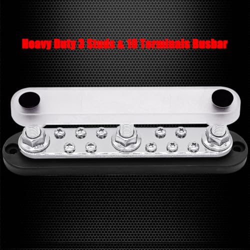 Ampper 3 x M10 Posts Power Distribution Block BusBar 10 M4 Screws, 7" Black - color: Black, size: 3M10+10M4