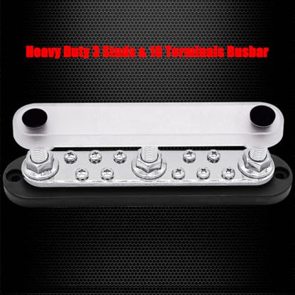 Ampper 3 x M10 Posts Power Distribution Block BusBar 10 M4 Screws, 7" Black - color: Black, size: 3M10+10M4