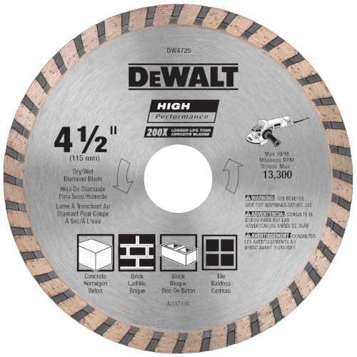 DEWALT Diamond Blade for Masonry, Dry Cutting, Continuous Rim, 7/8-Inch Arbor, 4-1/2-Inch (DW4725) - size: 1 Count (Pack of 1)