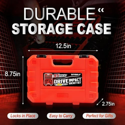 DIYSELF 95PCS 3/8" Drive Socket Set, 6-Point Metric & SAE Impact Socket Set