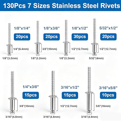 240pcs 304 Stainless Steel Rivets with Washers Assorted kit - color: 240Pcs