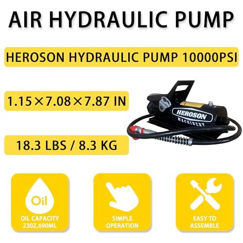 HEROSON 10000 PSI Air Hydraulic Pump, 0.7L Tank, NPT3/8 Oil Outlet NPT1/4 Inlet with Air Line Lubricator - color: black