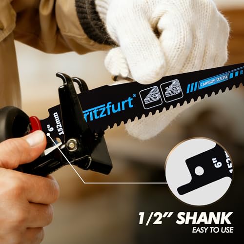 6" (152 mm) 6 TPI Carbide-Teeth Reciprocating Saw Blades – 3-Pack – Universal Shank, Durable & Fast Cuts for Nail-Embedded Wood/Wood with Screws - size: 3pcs 6" 6TPI