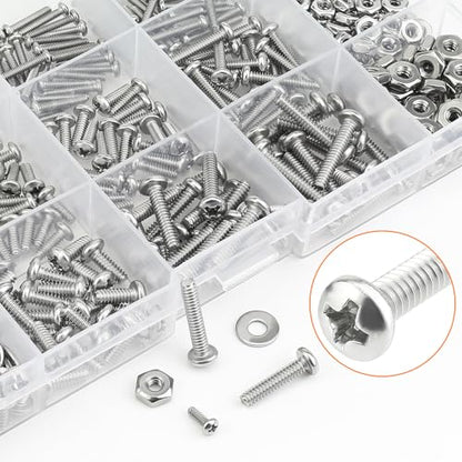 HELIFOUNER 560 Pieces #2-56#4-40#6-32 Phillips Pan Head Machine Screws Nuts Washers Assortment Kit, Coarse Thread, Fully Machine Threaded, 304 Stainless Steel - size: #2-56 / #4-40 / #6-32, style: Phillips Pan Head
